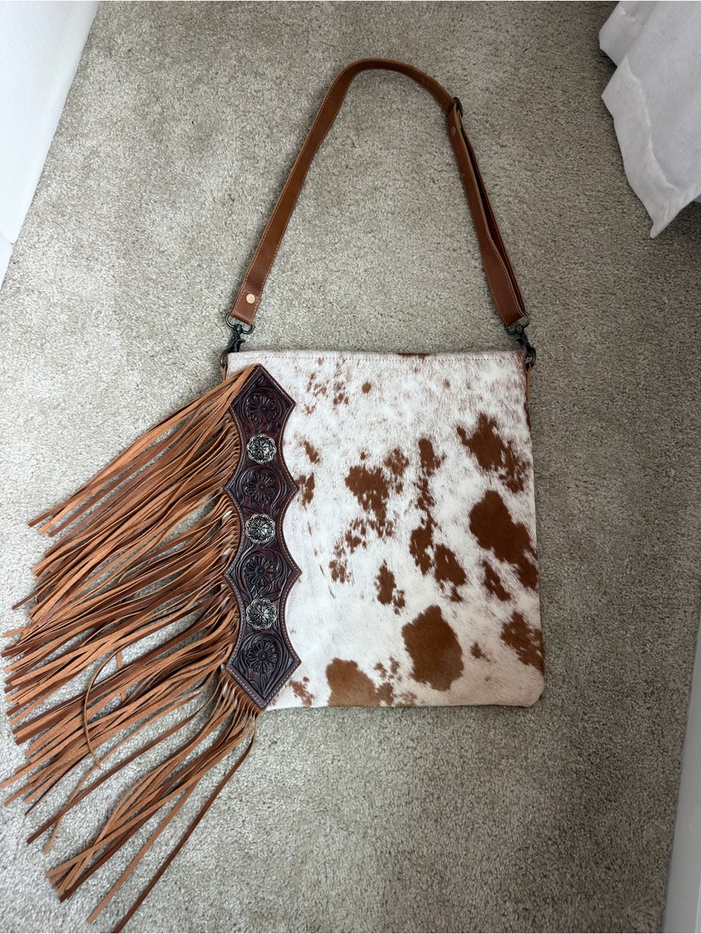 Myra Cowhide Fringe Crossbody Bag